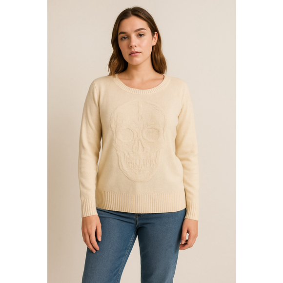 Grunge Cream Skull Knit Sweater Torrid 0 Large - Picture 1 of 7
